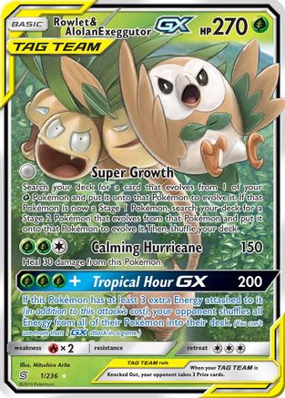 Rowlet & Alolan Exeggutor GX 001/236 [SM  Unified Minds]  - Holofoil