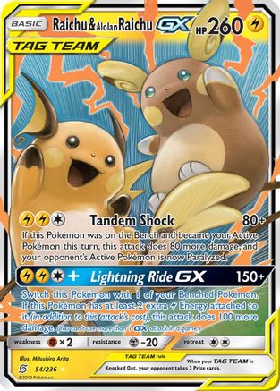 Raichu & Alolan Raichu GX 054/236 [SM  Unified Minds]  - Holofoil